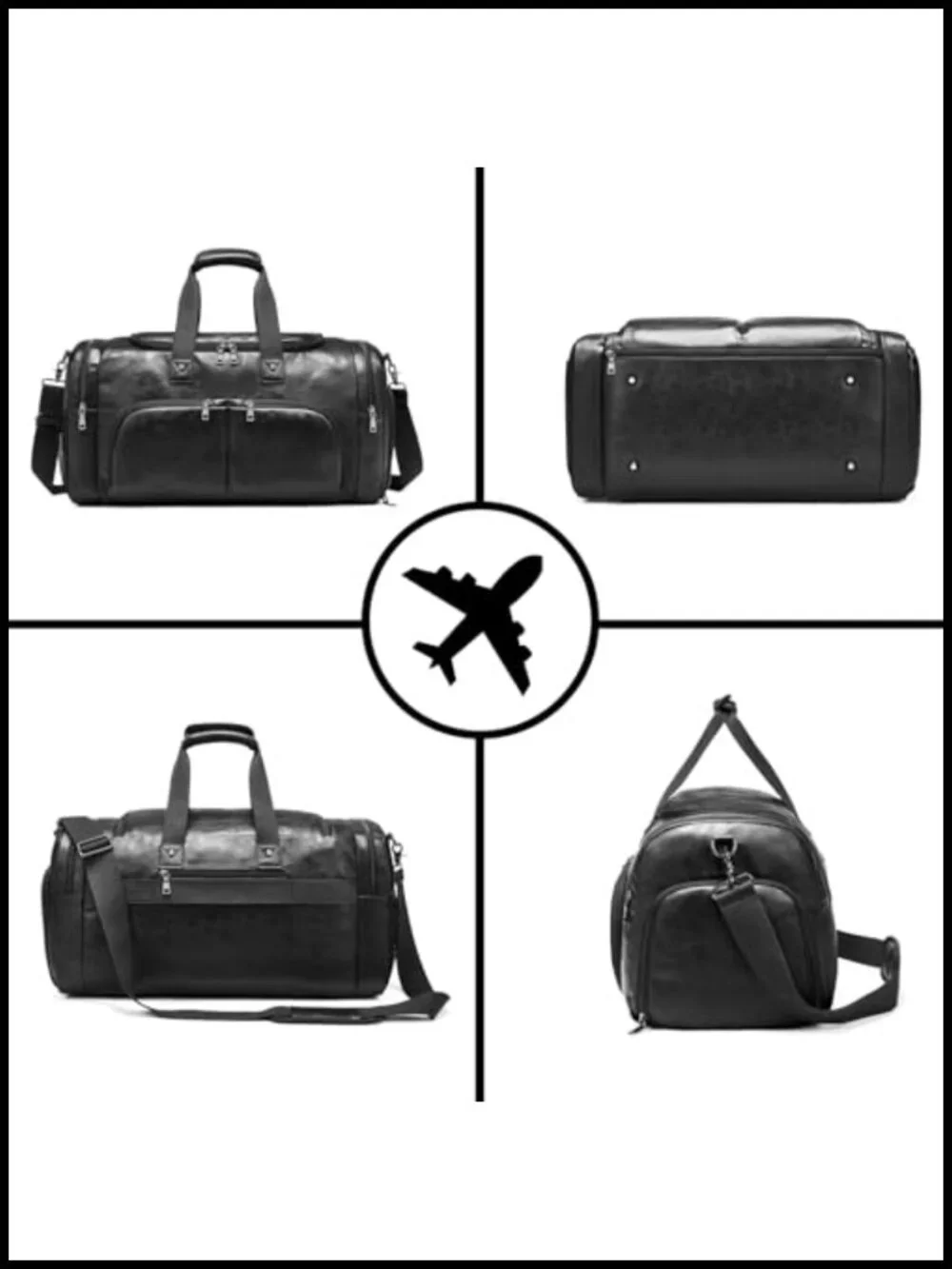Leather Travel Duffle Bag - Waterproof Weekender Overnight Carry-On with Shoe